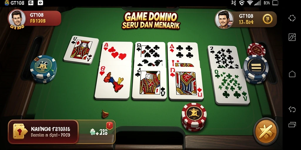 Screenshot GT108 menampilkan aksi seru dalam permainan domino.