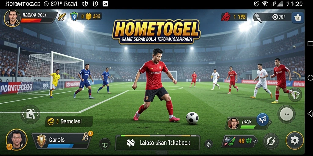 Tampilan gameplay HOMETOGEL yang dinamis dalam aksi sepak bola.