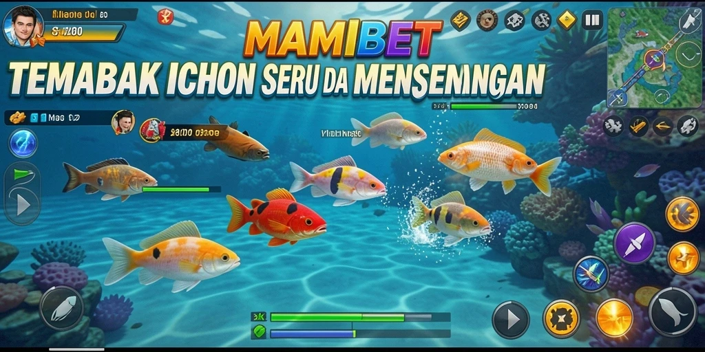 Tampilan gameplay MAMIBET dengan berbagai ikan dan senjata menembak.